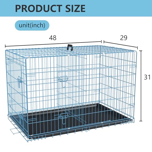 48" Foldable Metal Dog Crate (Blue)