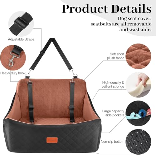 Dog Car Seat for Medium & Large Dogs Up to 55lbs (Black/Brown / Large)