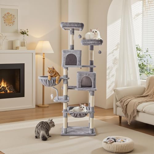 Tall 71 inch Cat Tree Tower with Scratching Posts (Light Grey / 71×21.3×17.3IN)