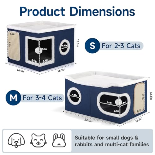 Extra Large Cat House Bed for Multi Cats with Scratch Pad Blue (Blue / Extra Large)