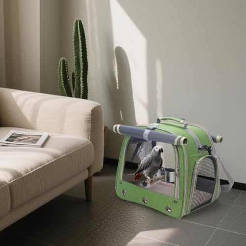 Bird Carrier Parrot Travel Cage with Perch (Green)