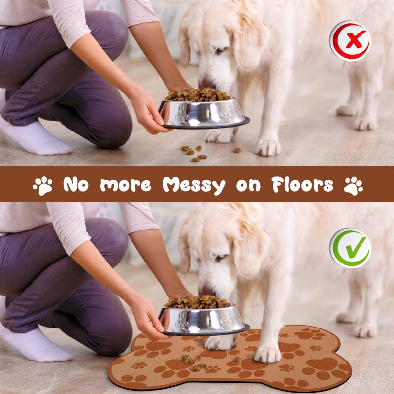 Dog Food Mats for Floors Waterproof (Brown / 19"L x 12"W)