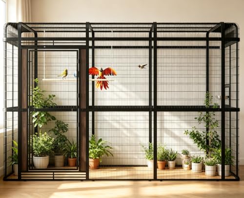 10FT Extra Large Bird Cage for Parakeets Outdoor Bird Aviary Parrot Cage with Perch (Black / 120.0"L x 63.0"W x 81.5"H)