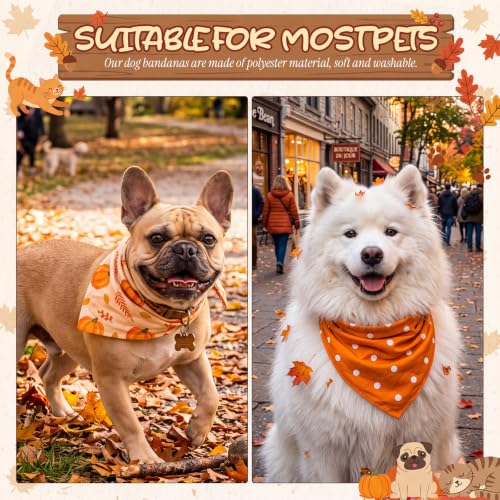 50 Pcs Fall Dog Bandanas Bulk Autumn Pumpkin Maple Leaves Pattern (25.6 x 17.7 x 17.7 Inch / Fall)