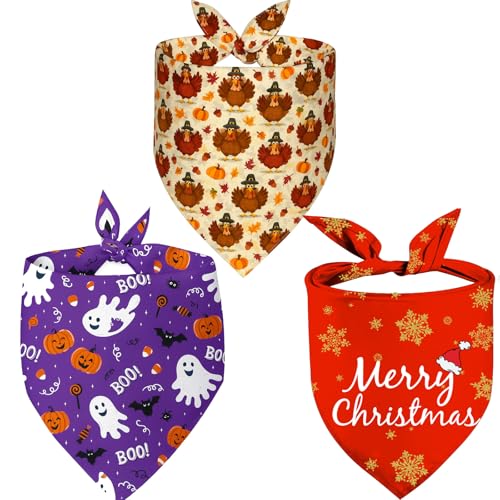 3 Pack Thanksgiving Dog Bandanas (3Pack-Holiday Bandanas)