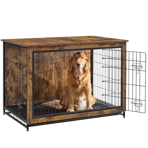 44.1" Dog Crate Furniture (Rustic Brown / 44.1"L x 29.5"W x 32.3"H)
