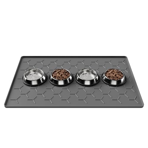 Silicone Dog Cat Food Bowl Mat (L-34''X22'' / Dark Gray)