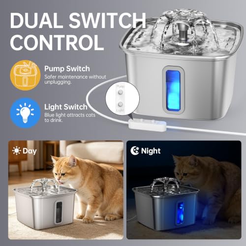 Innovation Award Winner Stainless Steel Cat Water Fountain (Silver / 108oz (Cats & Small Dogs))
