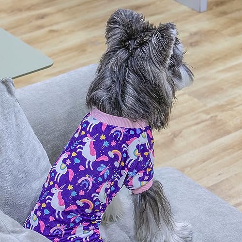 Dog Christmas Pajamas Puppy Onesies Small Dogs Soft Pjs Coat Cat Apparel Comfy Pet Clothes Outfit Doggie Bodysuit P291S (Small / Rainbow unicorn)