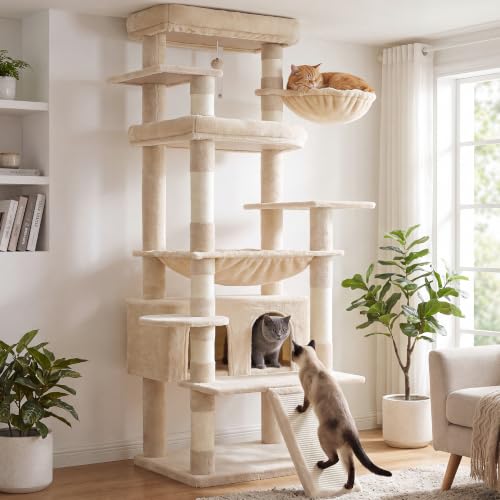 Tall Cat Tree for Large Cat (Beige / 75.2 inch)