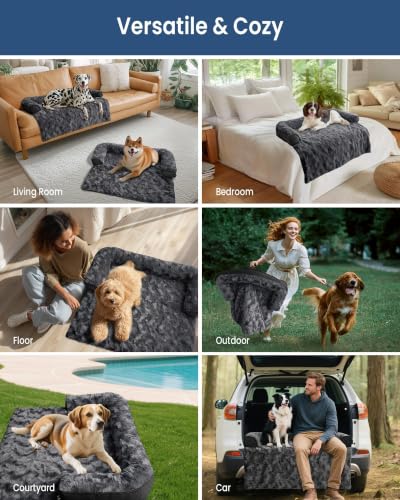 Calming Dog Bed for Couch with Cozy Raised Edge (Dark Grey / 41"L x 37"W x 5"Th)