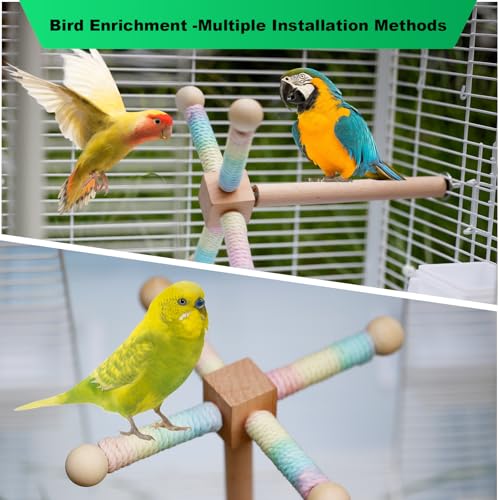 24 Inch Bird Perch Rope with 360° Free Rotating Stand (polychrome / Medium)