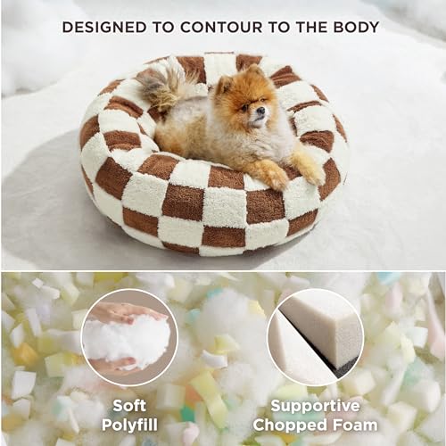 Shown on TV Jacquard Donut Cute Small Dog Beds (23.0"L x 23.0"W x 7.0"Th / Brown Checks)