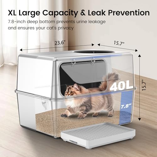 Stainless Steel Litter Box with Lid (Lateral Entry：23.6" x 15.7" x 15.7")