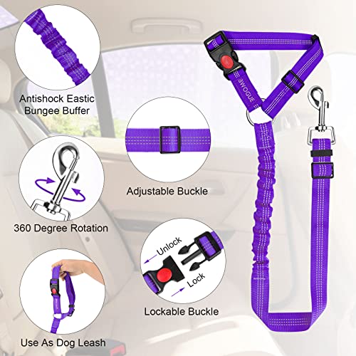 2 Pack Dog Seat Belt for Car (Purple)