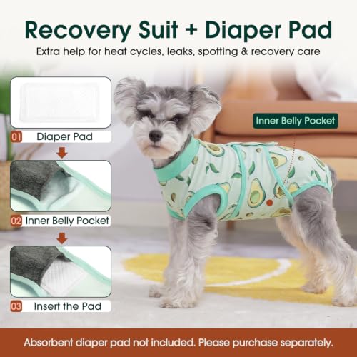 Recovery Suit for Dogs Cats (X-small (Back:8.3-11.4'', Weight:4-7 Lb) / Avocado Fresh)