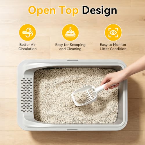 2 Pack XL Stainless Steel Litter Box with High Sides for Large Cat (Light Gray-2Pack)