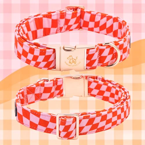 Pink Checked Dog Collars with Bow (Pink Checked / X-Small (Pack of 1))