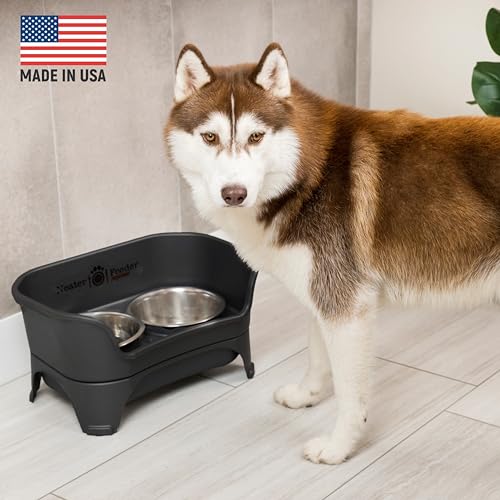 Express Mess Proof Dog Bowls Elevated for Medium and Large Breed (Medium to Large w/ 9 Peak Slow Feed Bowl / Midnight Black)