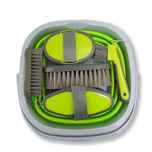 Collapsible Grooming Kit 10 Liter Bucket and 5 Grooming Tools (Lime Green)