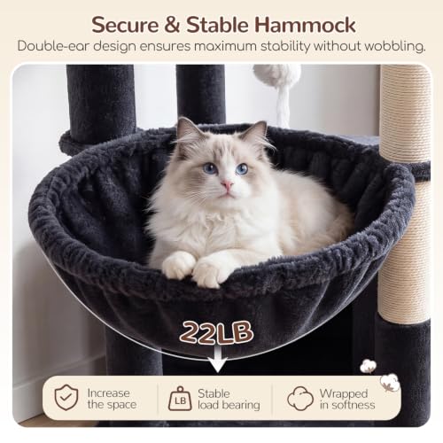 Cat Tree Tower 2 Condo Kitten Scratching Post (Dark Grey / 54 inch)