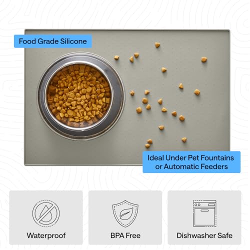 Dog Food Mat 100% Waterproof Silicone (Light Gray / 16"l X 10"w)
