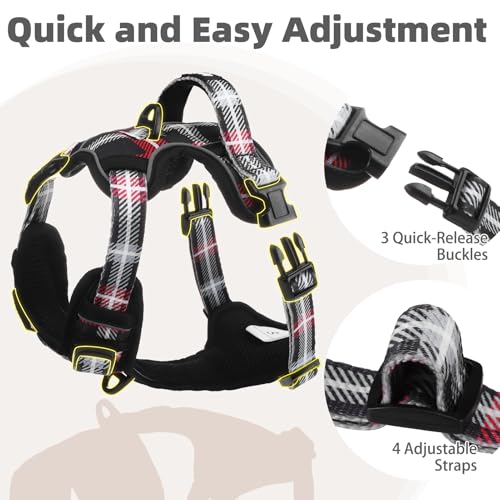No Pull Dog Harness for Large (Black Plaid / X-Large)