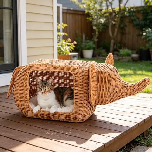 Elephant Rattan Cat Bed (Elephant)