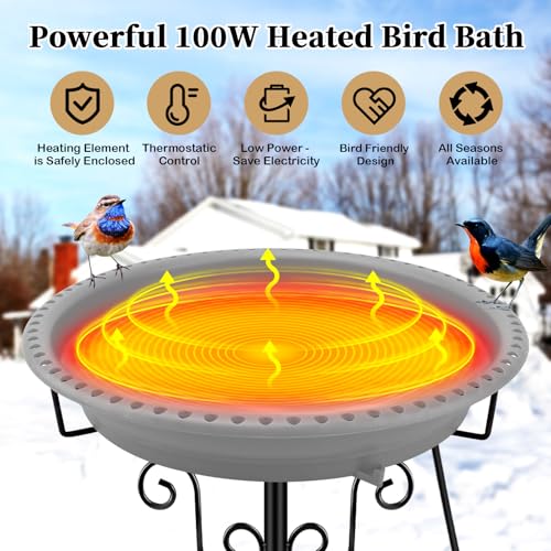 Heated Bird Bath for Outdoors Winter (Gray)