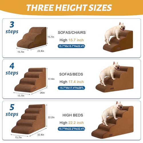 Dog Stairs for Small Dogs and Cats (Brown / Standard 3-Step 15.7"H)