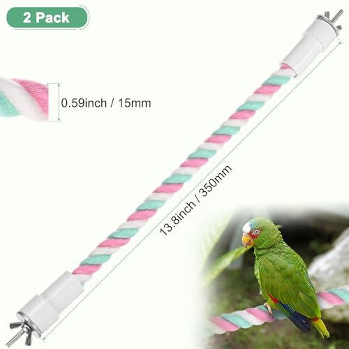 2 Pack Rope Perches for Bird Cages (Pink Cyan / 13.8 in)