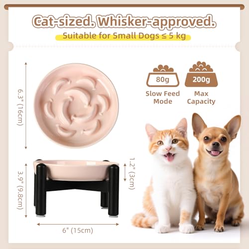 Elevated Ceramic Slow Feeder Cat Bowl (Pink Raised (Metal) / 3.9"H Raised (Metal))