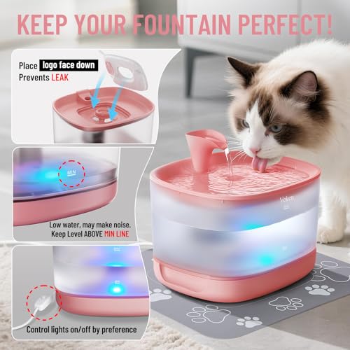 85oz 2.5L Cat Water Fountain with Detachable Tank for Cats (Red)