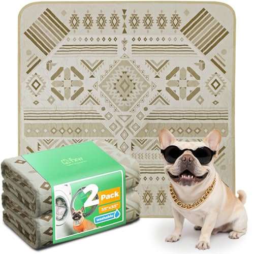 Washable Pee Pads for Dogs (Khaki Geometric / 35" Square (2 Packs))