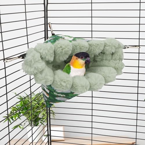 Bird Nest House Winter Warm Hanging Hammock Bird Bed Snuggle Hut for Parakeets Budgies Caique Conures Cockatiels (Medium / Green)