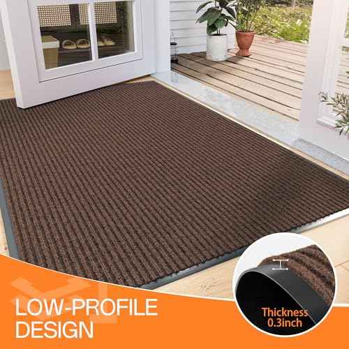 Indoor Outdoor Door Mat (Brown Striped / 3' x 10' (Rectangular))