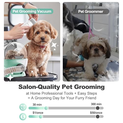 6-in-1 Dog Grooming Vacuum Kit, Pet Clipper & Nail Grinder, Green (Green)