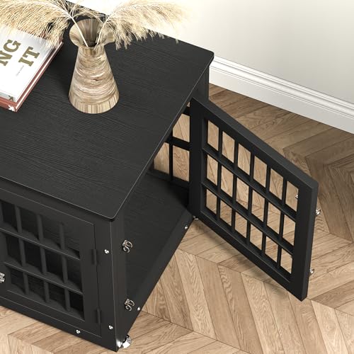 26" Heavy Duty Dog Crate Furniture for Small Dogs (Black / 26.0"L x 20.5"W x 22.0"H)