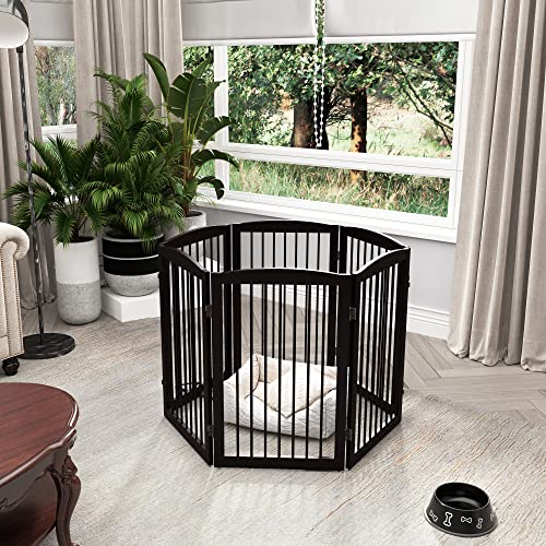 Freestanding Pet Gate for Dogs (32" Height-6 Panel / Dark Brown)