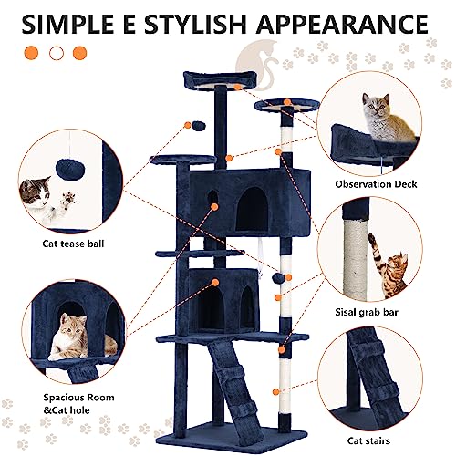 70" Cat Tree Tower (70in / Navy Blue)