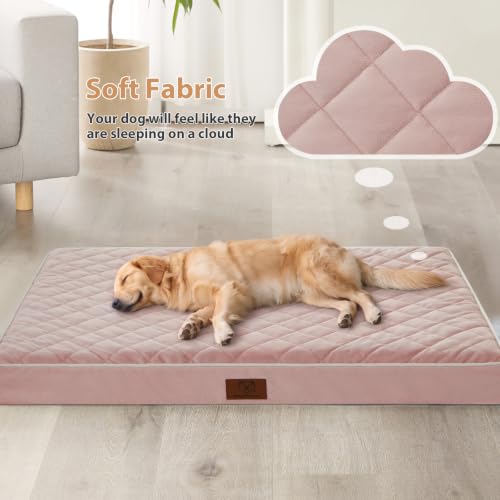 Orthopedic Waterproof Extra Large Senior Dogs Bed for Comfy Sleep (Pink / 42"L x 30"W x 4"Th)
