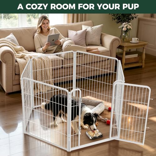 Homeplus Indoor Dog Playpen with Lick Mat (White / 32"H)