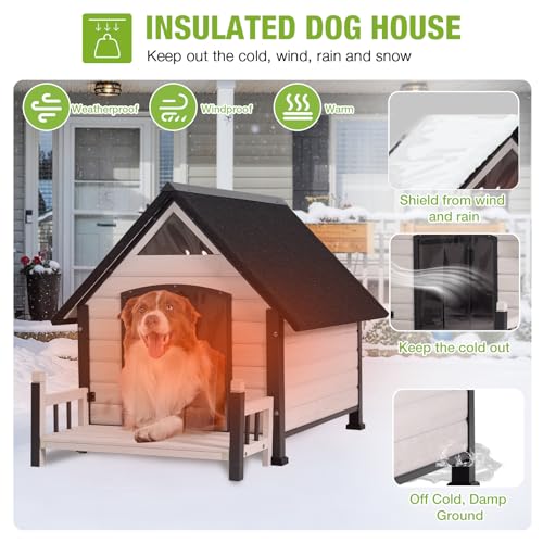 Outdoor Dog House Weatherproof Winter Shelter with Chew (32.9"L White)