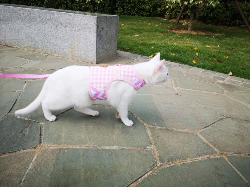 Cat Harness and Leash Set Escape Proof (Pink Plaid / M 5.5-9 lbs)