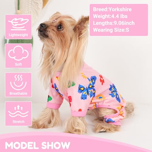 Dog Pajamas Small Sized Dogs Stretchable Summer Dog Clothes Pjs 4 Legs Girl Boy Cute Soft Puppy Outfits Doggie Cat Jammies Jumpsuit Sleeper for Pet (Butterfly / Large (Chest 17in ))