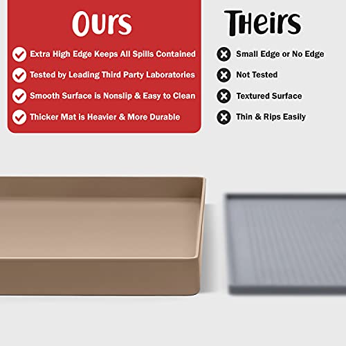 Dog Food Mat Waterproof Dog Bowl Mat for Food and Water (28"L x 18"W / Taupe)