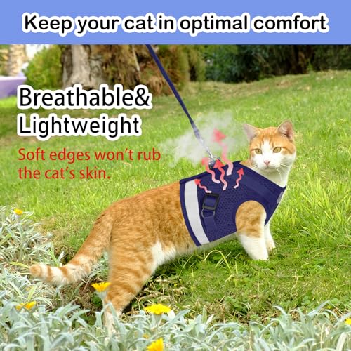 Cat Harness and Leash Set (M (Chest: 12" - 14") / NavyBlue)