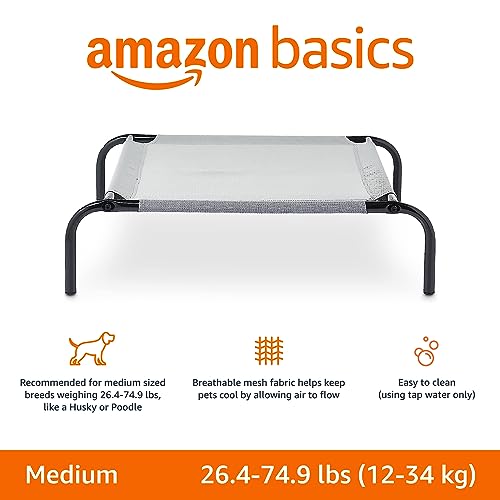 Cooling Breathable Elevated Dog Bed with Durable Metal Frame (Grey / Medium)