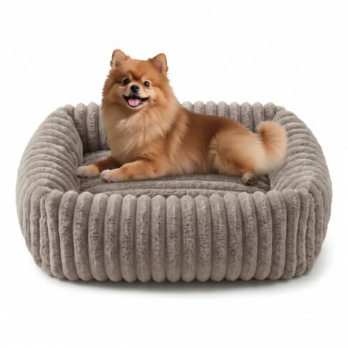 Dog Bed for Small Medium Dog (Khaki / M (25"x21"x7"))