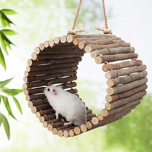 Natural Apple Wood Parrot Hammock & Tree Caves (Small / Hemp Rope Style)